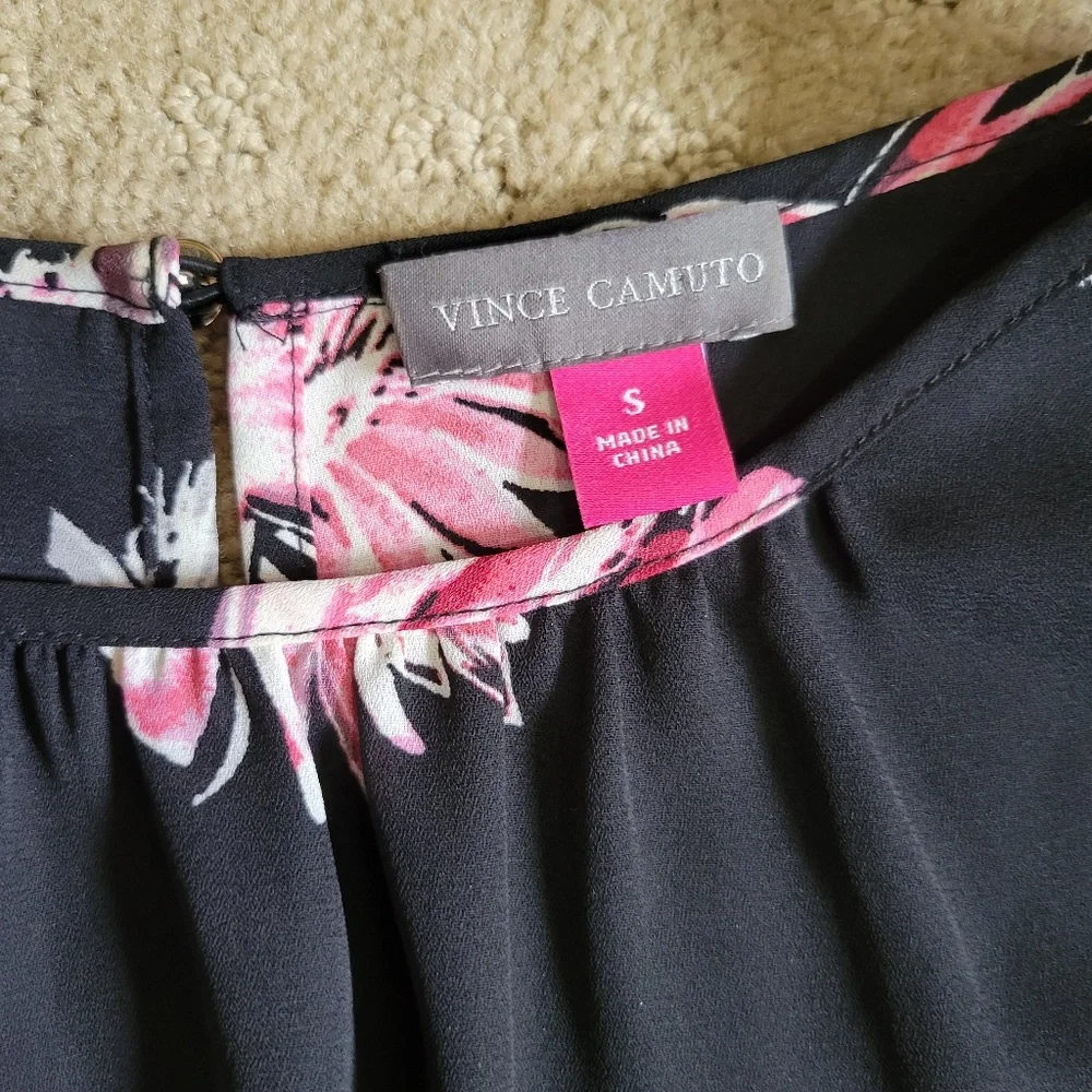 Vince Camuto Sheer Floral Accordion Sleeve Tunic Blouse Black Pink Size Small - Picture 2 of 12